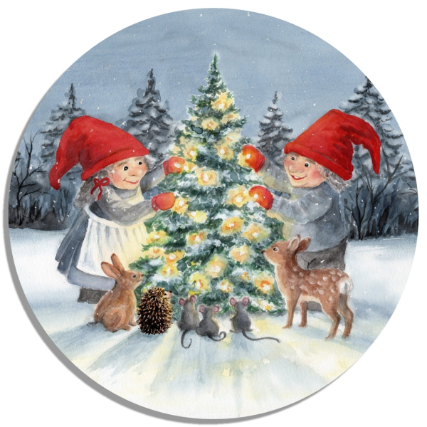 Coasters glass coasters 9,5 x  9,5 cm watercolor art print Denmark Danmark Scandinavia - Christmas Winter Jul Nisse